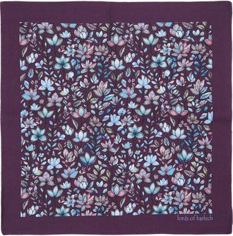 Lords of Harlech Hudson Merino Wool Handkerchief Pocket Square in Mystic Floral Plum at Nordstrom