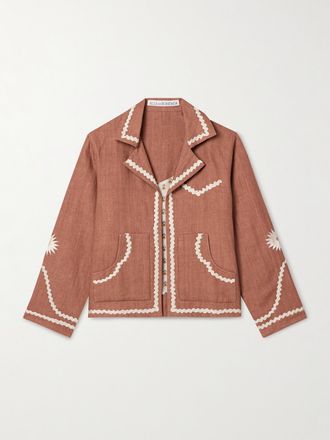 Alix of Bohemia Giacca Stile Western In Lino Con Finiture A Zig Zag - Marrone