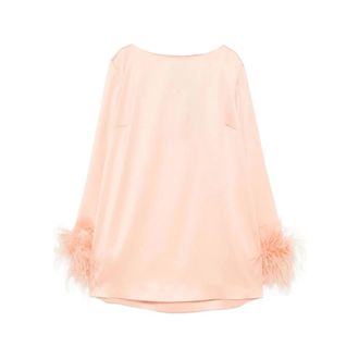 Twinset Blouses, female, Pink, Size: L Feather Trim Long Sleeve Boat Neck Twinset Dress