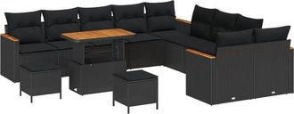 vidaXL Garden Sofa Set with Cushion 13 pcs Black Poly rattan Vidaxl