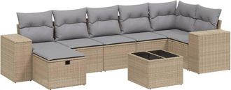 vidaXL Juego De Sof&aacute;s Jard&iacute;n Con Cojines Beige Mezcla 8 Pzas Rat&aacute;n Pe Vidaxl