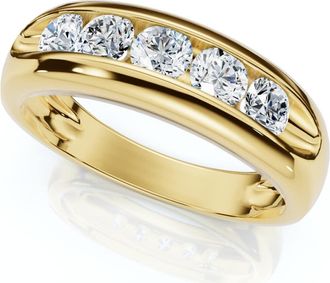 Pompeii3 3/4Ct Mens Diamond 5-Stone Wedding Ring Channel Set 10k Gold Lab Grown