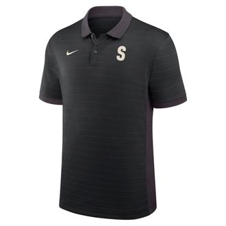 Nike Seattle Mariners Authentic Collection Striped Victory Nike Mens Dri-FIT MLB Polo in Black | 03BG0GJ6MVR-P81