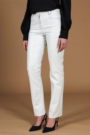 D'Arienzo Pantalone in pelle bianca nappa effetto liscio DArienzo, Seleziona Taglia S, Colore Bianco