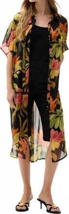 Joseph Ribkoff Printed Chiffon Longline Blouse In Black/multi
