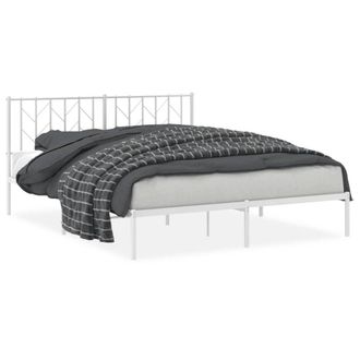 Berkfield Home Metal Bed Frame without Mattress with Headboard White 160x200cm | Size: 160x200 cm