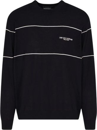 Emporio Armani Wollen trui met ronde hals - Heren - Truien - Blauw - Maat: S Wol