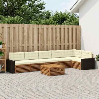 vidaXL Vidaxl Set Di Divani Da Esterno 7 Pz Naturale E Crema Poliestere