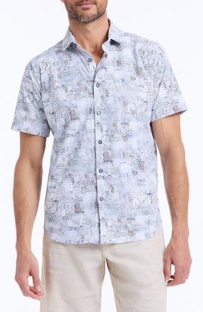 Robert Graham Wrathbone Knit Short Sleeve Button-Up Shirt in White Multi at Nordstrom, Size Xxx-Large
