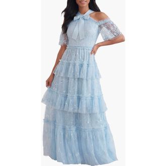 Needle & Thread Primrose Tiered Maxi Gown in Aqua at Nordstrom, Size 16