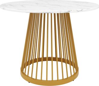 Urban Meuble Mesa de comedor redonda efecto m&aacute;rmol blanco y oro 80x80x76 cm