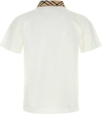 Burberry Checkered-Collar Piquet Polo Shirt - White