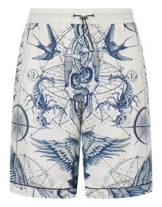 Philipp Plein Silk Bowling Shorts All-Over Tattoo