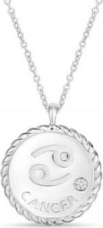 Allurez Cancer Zodiac Diamond Medallion Disk Pendant Necklace 14k White Gold
