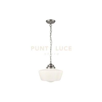 Searchlight Sospensione Contemporanea School House Acciaio Argento Vetro Bianco 1 Luce E27