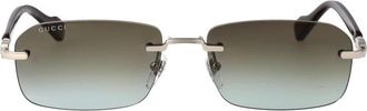 Gucci Randloze Rechthoekige Zonnebril - unisex - Zonnebrillen - Grijs - 55 MM - Accessoires