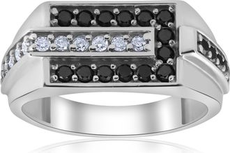 Pompeii3 Mens 5/8ct Black & White Diamond Wedding Ring 10k White Gold