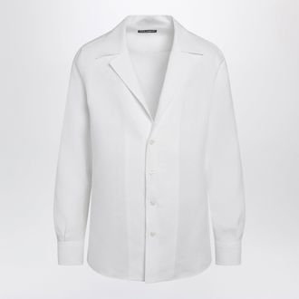 Dolce & Gabbana Long-sleeve V-neck linen shirt in optical white