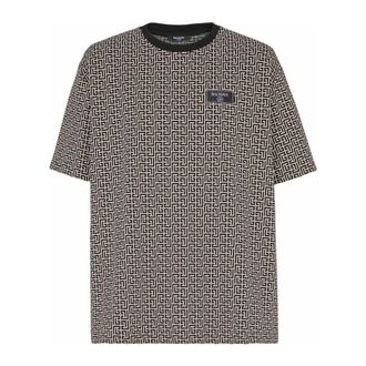 Balmain T-Shirts, male, Black, XL, Monogram jacquard T-shirt