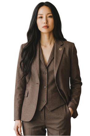 TruClothing Womens Brown Three Piece Check Tailored Tweed Suit - TPW50