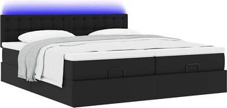 vidaXL Vidaxl - Cama Otomana Colch&oacute;n Y Led Cuero Sint&eacute;tico Negro 180x200 Cm