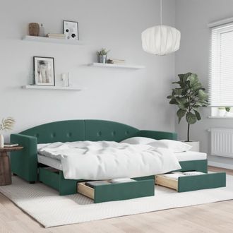 vidaXL Vidaxl - Sof&aacute; Cama Nido Con Cajones Terciopelo Verde Oscuro 80x200 Cm