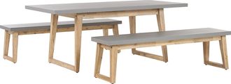 Beliani Conjunto De Jard&iacute;n Cemento Reforzado Gris Madera De Acacia Clara Mesa De 6 Plazas 2 Bancos Para Exteriors Moderno