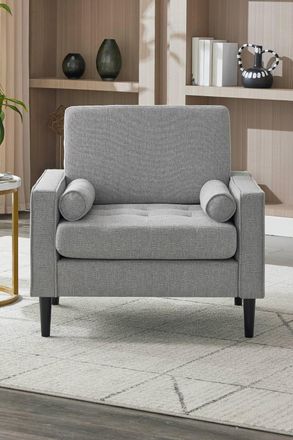 Living and Home Mid-Century Linen Single Sofa Armchair in Grey