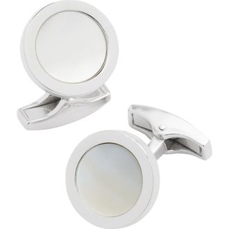 Jan Leslie Round Gemstone Inlay Sterling Cufflinks in White at Nordstrom