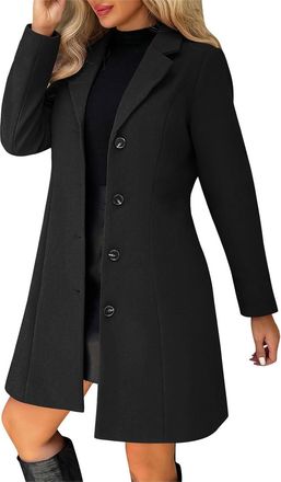 Generic Pea Coat for Women Winter A-Line Trench Coat Long Sleeve Single Breasted Blend Jacket Warm Fall Outerwear (Black,S)