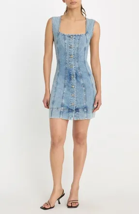 Good American Button Front Denim Minidress in Indigo1104 at Nordstrom, Size Large