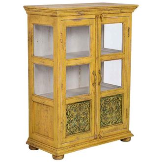 Wanderlust Deco Vitrina De Madera Artesanal Amarilla 80x40x110h Cm