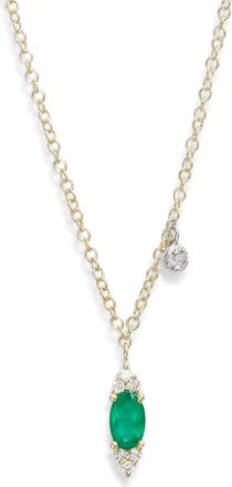 Meira T Emerald & Diamond Marquise Necklace in Yellow at Nordstrom, Size 18