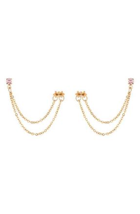 Ettika Double Piercing Chain Drop Earrings in Pink at Nordstrom