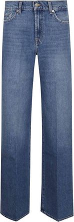 Seven 7 High-Waisted Blue Cotton Straight-Leg Jeans