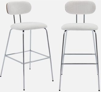 Sweeek Set di 2 sgabelli da bar legno tinto noce e tessuto idrorepellente gambe in metallo cromato