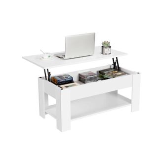 Yaheetech Tavolino da caff&egrave; sollevabile Tavolo Moderno Elevabile da Salotto Divano caff&egrave; con Ripiano Inferiore Bianco 98 x 50 x 41,8 cm Bianco - Yaheetech