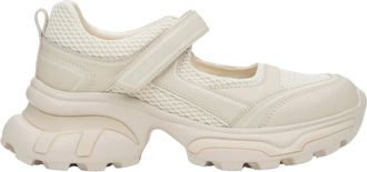 Estro & Luminara Schoenen, Dames, Beige, 36 EU, Leer, Dames Beige Sandaal-Stijl Sneakers gemaakt van Leer & Ademende Textiel ES8 Er 00117134