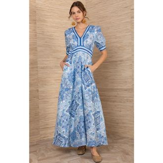 Hale Bob Ginevra Linen Maxi Dress in Blue at Nordstrom, Size Medium