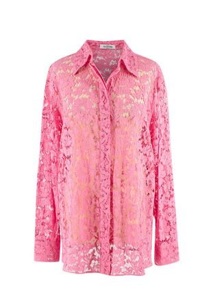 Valentino Garavani Valentino Bubblegum Pink Floral Lace Shirt Size XS