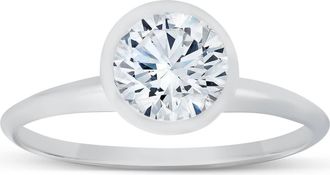 Pompeii3 1ct Bezel Solitaire Lab Grown Engagement Ring 14K White Gold Size Selectable