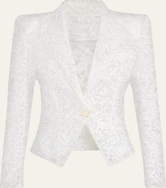Balmain One-Button Floral Lace Blazer