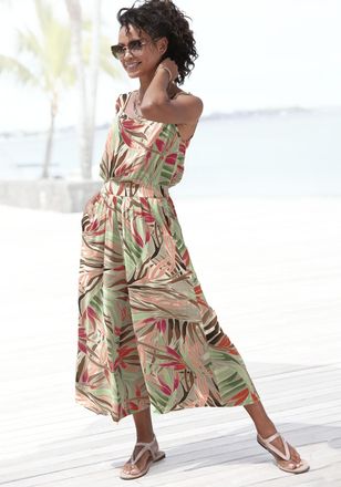 Vivance 7/8-Overall VIVANCE, Damen, Gr. 34, N-Gr, beige (sand bedruckt), Cr&ecirc;pe, Obermaterial: 100% Viskose, bedruckt, figurumspielend 7/8-L&auml;nge, Rundhals, Ove