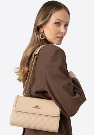 Wittchen Dames Messenger Bag van echt leer met stiksel, beige