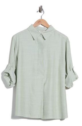 Max Studio Stripe Popover Tunic in Green/Off White Mini Stripe at Nordstrom Rack, Size 3X