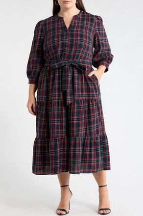Sugarlips Chapman Plaid Yanis Midi Shirtdress in Navy-Multi at Nordstrom, Size 1X