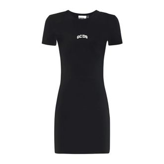 GCDS Gcds - Geribde Stretch Katoen Mini Jurk - Dames - Jurken - Zwart - Maat: 2XS Katoen