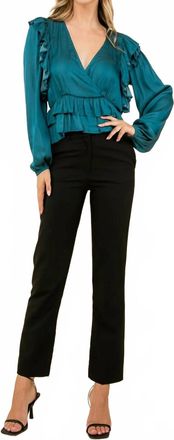 THML Clothing Satin Blouse In Deep Teal