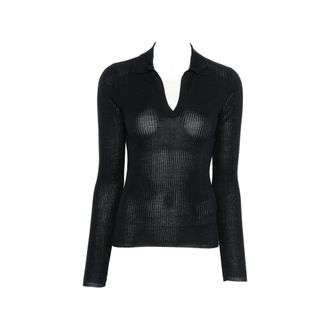 Max Mara Ribbed-knit Polo-collar Top