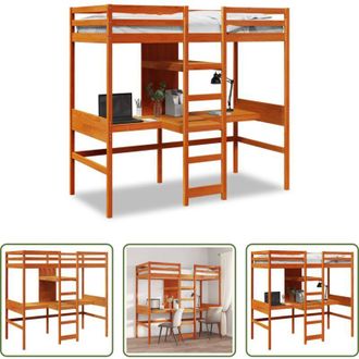 vidaXL Scrivania - Giroletto Soppalco Scrivanie Ripiani Marrone Cera 90x200cm Pino
